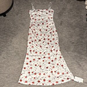 Commense White Maxi Slip Dress with Red Rose Print small NWT